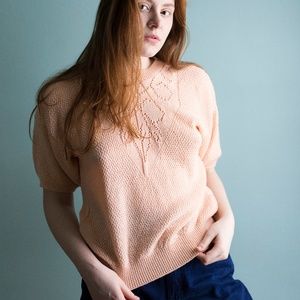 Pink Vintage Short Sleeve Soft Knit Sweater